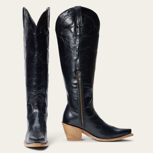 Women's Stetson Sutton Leather Boots Snip Toe Handcrafted Black