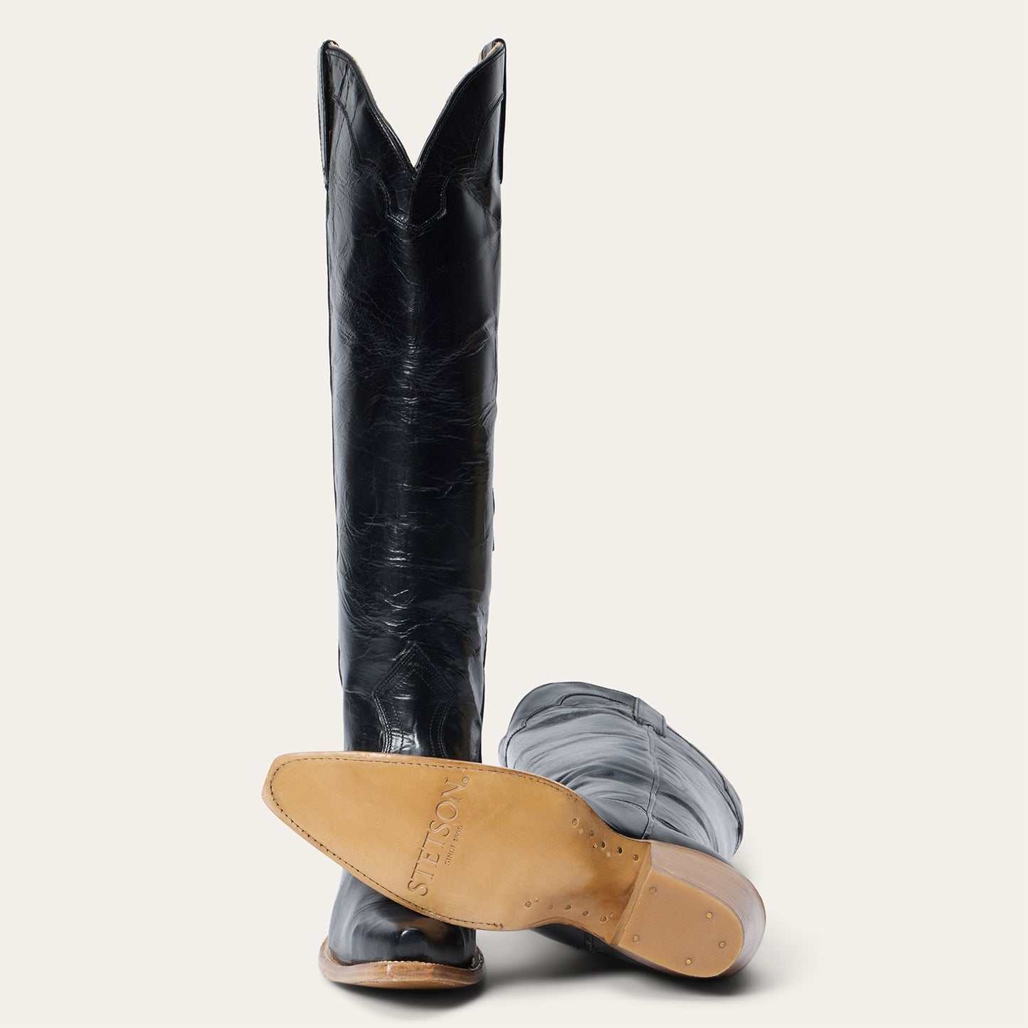 Women's Stetson Sutton Leather Boots Snip Toe Handcrafted Black