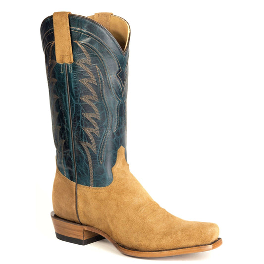 Men's Stetson Jett Suede Leather Boots Handcrafted Square Toe Tan