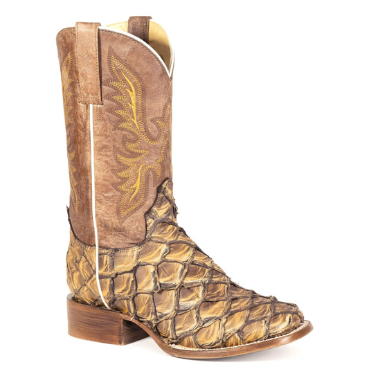 Women's Stetson Pirarucu Fish Boots Handcrafted Square Toe Brown