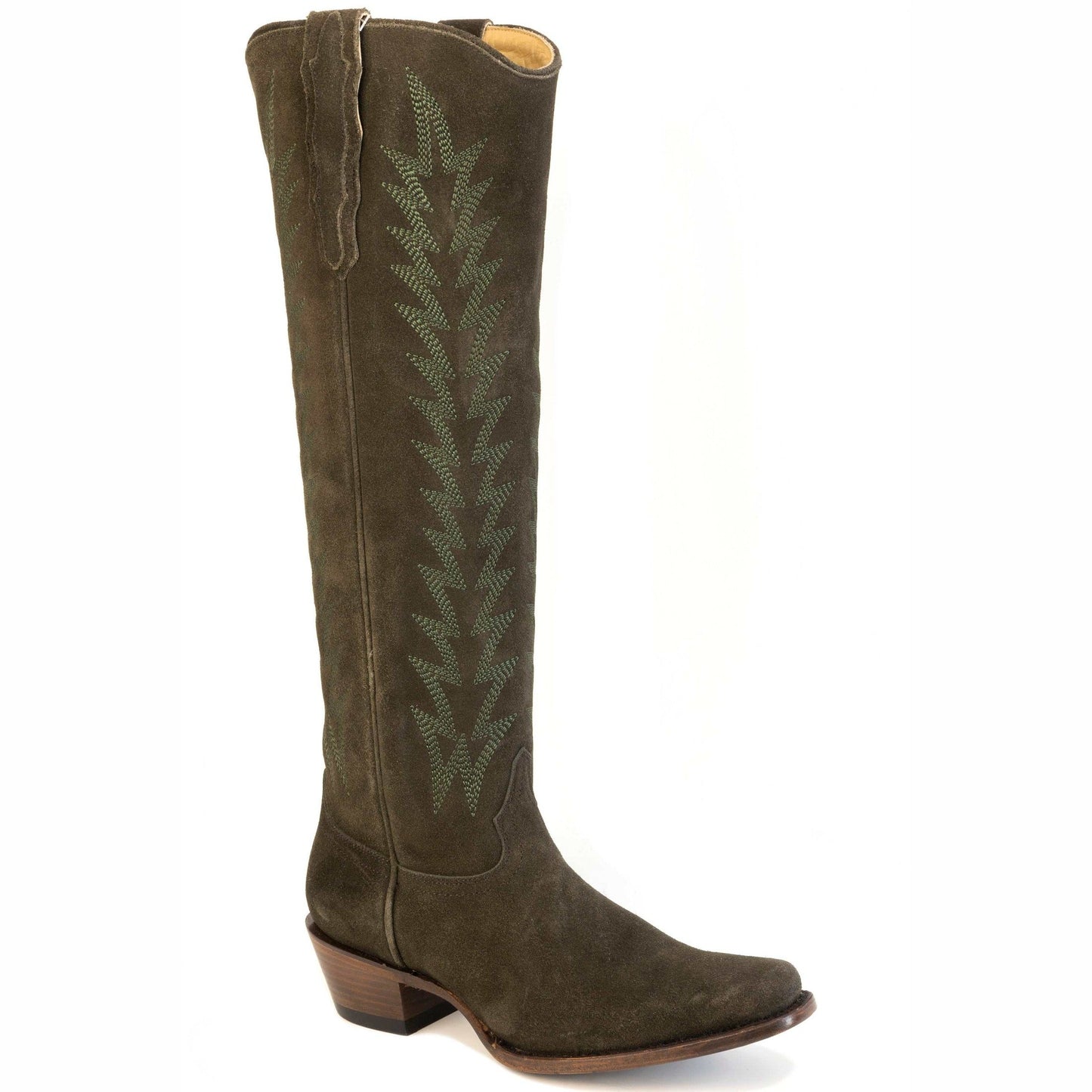 Women's Stetson Sissy Suede Leather Boots Handcrafted Hog Nose Toe Green