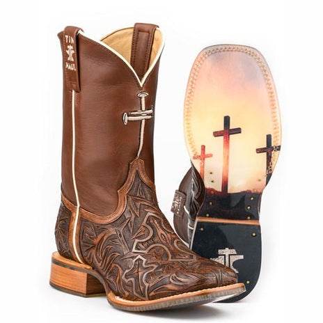 Men's Tin Haul 3 Crosses Boots with Between 2 Thieves Sole Handcrafted Square Toe Brown