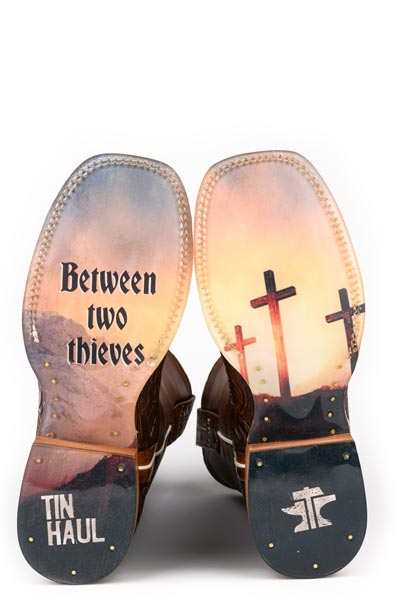 Men's Tin Haul 3 Crosses Boots with Between 2 Thieves Sole Handcrafted Square Toe Brown
