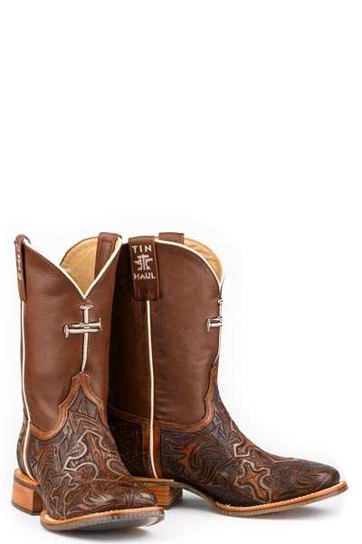 Men's Tin Haul 3 Crosses Boots with Between 2 Thieves Sole Handcrafted Square Toe Brown